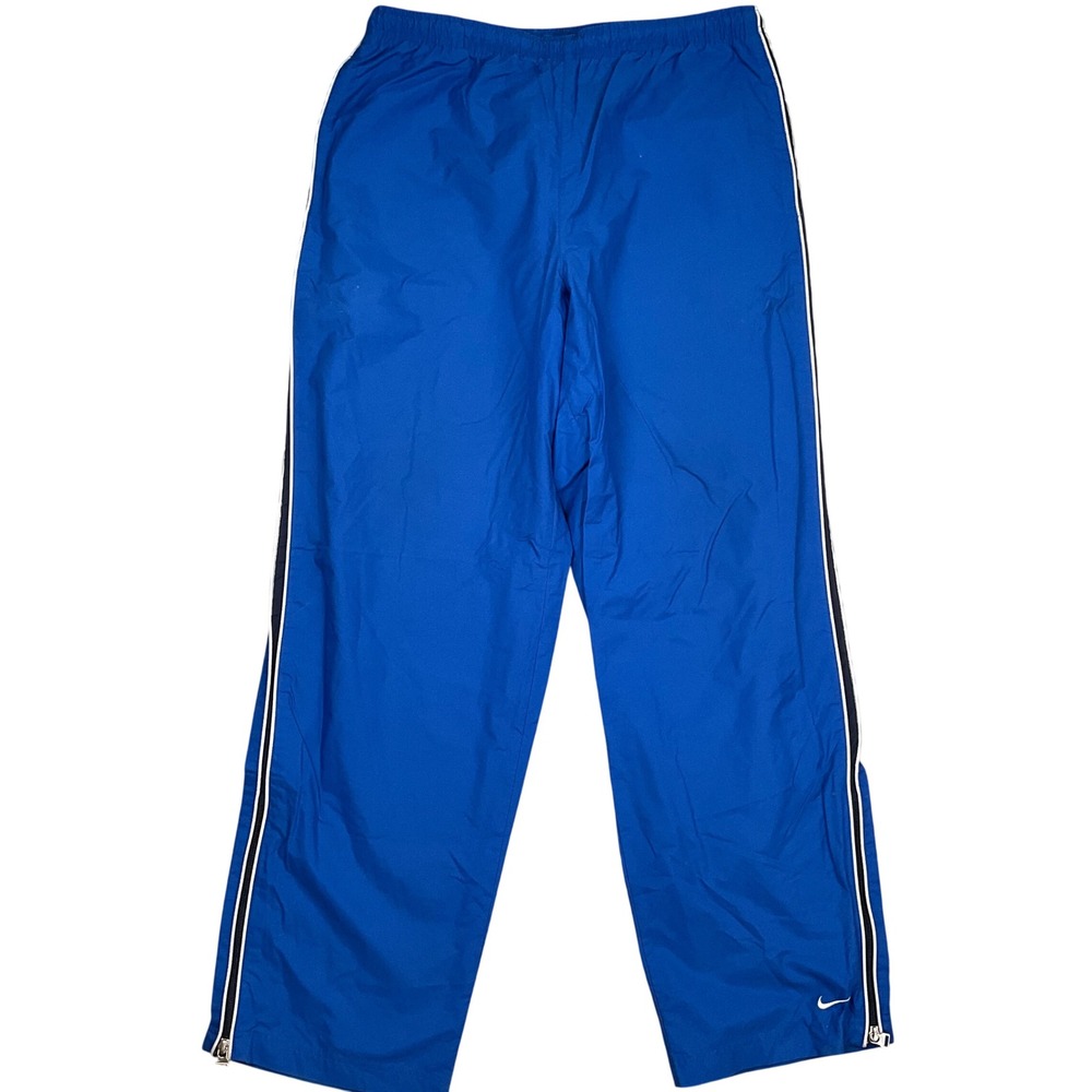 Nike Track Pants Mens Large Blue Windbreaker Ankle Zip‎ Side Stripe Softshell